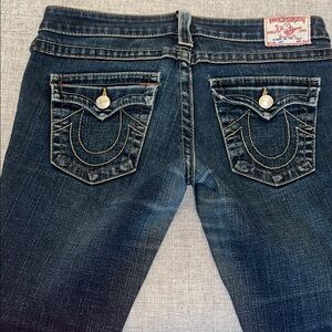 True Religion Blue Boot Cut Jeans with Signature Stitching